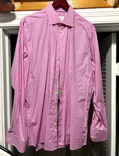 ETON Contemporary Pink/White Gingham Dress Shirt 17.5 Collar Barrel Cuff picture