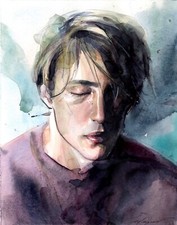 Original Watercolor Painting Male Portrait Wall Art Male Small Handmade Art picture