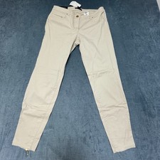 H&M Ankle Pants Womens 6 Cream Cotton Stretch Mid Rise Flat Front Skinny Leg picture