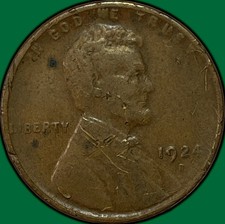 1924-D Lincoln Wheat Cent Very Fine VF Coin, Scratch #49551 picture