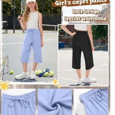 🚨 Langyiwee Girls' Capri Pants Drawstring Elastic Waistband Size 9-10 Years👖 picture