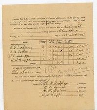 Vintage 1926 South Carolina Election Expense Document Cherokee County Ashworth picture