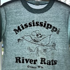 Vintage Paper Thin T Shirt Mens Small Blue Mississipi River Rats Fish 70s 80s picture