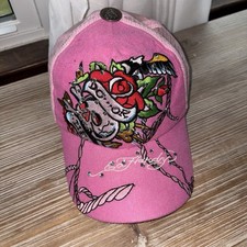 Vintage Ed Hardy Rhinestone Pink Hat Mesh Trucker Style Hat Anchor ‘Do or Die’ picture
