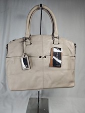 NWT Tignanello Polished Pockets Convertible Satchel Leather Bag Purse Cream picture