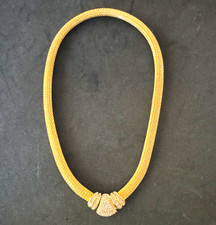 Vintage Christian Dior mesh clear rhinestones choker necklace signed gold plated picture