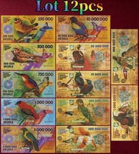 Lot 12pcs Elobey Grande Set 2017 & 2018 Fantasy Polymer Banknote Rare Wild Birds picture