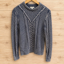 L.L.Bean Signature Women’s XS Cable Knit Sweater 100% Cotton Blue Cream picture