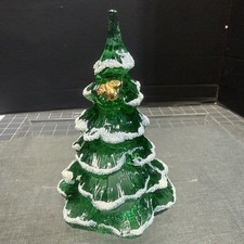 VTG Fenton green Christmas Tree With Gold pear 4” Tall picture