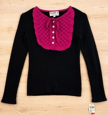 Vintage Joseph A. Checker Bib Knitted Top S Black Pink Victorian Retro Prairie  picture