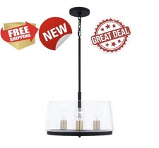 NEW Quoizel Whitlock LWS7243C 3-Light Pendant Light Matte Black Brass Glass picture
