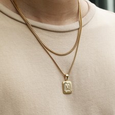 Mens Gold Plated Stainless Steel Cuban Chain Initial Letter Pendant Necklace Set picture