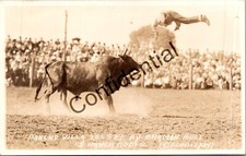 Real Photo Cowboy Pancho Villa Tossed Brahma Bull JE Ranch Doubleday Photo H505 picture