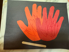 Abstract Hands Painting on Black Paper with Wooden Craft Stick picture