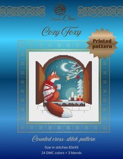 Cross Stitch Printed Pattern Cozy Foxy DIY Chart Counted Needlework DMC Color picture