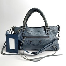 BALENCIAGA The First 2Way Handbag Blue Leather Shoulder Bag Auth Y2K 103208 picture