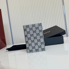 GG Essence Classic Passport Case Blue GG Canvas Leather Interior New picture