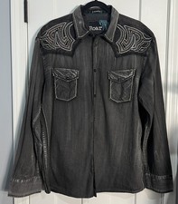 Roar Signature Men Puff Embroidered Tribal Geo Button Up Shirt 2XL Biker Western picture