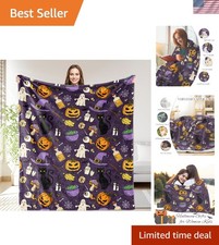 Charming Black Cat and Pumpkin Halloween Blanket - Ideal Gift for Fall Fun picture