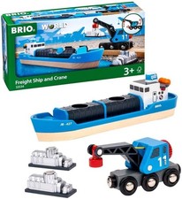 Brio World 33534 Wooden Train Freight Ship and Crane **BRAND NEW** picture