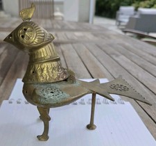 Vintage India Brass Peacock Bird Incense Burner Censer Hinged Head 6 in picture