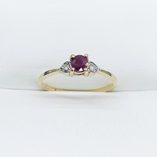 Vintage 0.20 Ct 14k Yellow Gold Round Cut Natural Ruby & Diamond Ring Size 6.5 picture