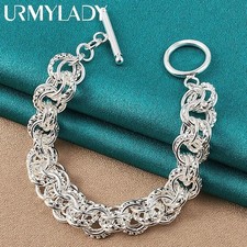 URMYLADY 925 Sterling Silver Charm Chain Bracelet For Women Fashion Jewelry picture