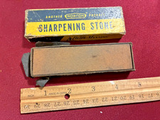 VINTAGE Pike India Oilstone Norton Sharpening Stone -BEHR-MANNING -ORINGINAL BOX picture