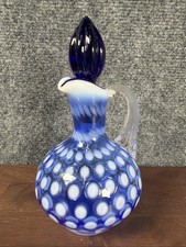 RARE VTG Fenton Cobalt Blue Opaque Polka Dot Optic Ribbed Cruet 7