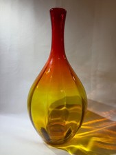 Vtg Blenko 713 Tangerine Amberina Glass Bottle Vase Joel Myers MCM Rough Pontil picture