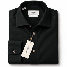 ETON Solid Dark Green Twill 100% Merino Wool Shirt Wide Spread Slim Fit Dress picture