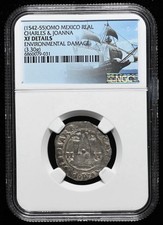COLONIAL SPAIN, Mexico. Carlos & Joanna, 1542-1555 AD, Silver Real Coin, NGC XF picture