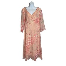 Vintage Jonathan Martin Women's Peach Floral Chiffon Midi Dress Size 14 Flowy picture