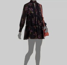 $396 Cinq à Sept Womens Black Floral Long Sleeve Self-Tie Neck Mini Dress Size 8 picture