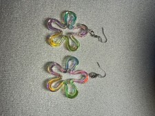 Groovy SpongeBob Flower Cloud Acrylic Earrings 70’s Hippy FlashBack To Past picture