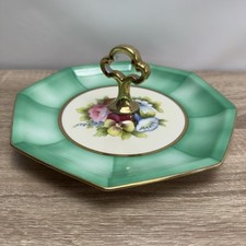 Vintage Noritake Hand Painted Green Floral Octagonal Center Handle Dish 9