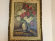 oil painting Of chrisonthem and Poppy’s Sid flowers in a wase 36/24,5”by Roy’s picture