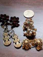 Lot of 4 Vintage Earrings Signed Robert Pearls Rhinestones Amethyst picture
