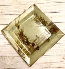 Beautiful Vintage Studio Art Pottery Square Tray Tan Brown Drip Glaze picture