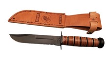 NEW KA-BAR 1218 USMC 7 Inch 1095 Serrated Survival Knife Leather Sheath USA picture