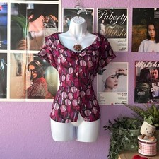 Y2K Flutter Sleeve Berry Abstract Top picture