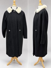 Vintage 50s Bernard Altman 100% Imported Cashmere Black Swing Coat Satin Lining picture