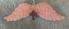 Resin Keepsake/ Ornament Pink Angel wings, Pink & Purple Cross, Handcrafted picture
