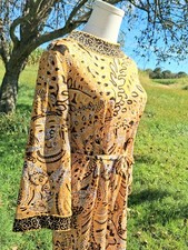60s Vintage Rare Goldworm Retro Bohemian Print Italian Midi Dress Modern Large picture