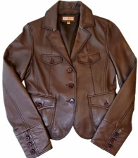 Y2K Vintage Wilsons Leather Women’s Chocolate Brown Leather Blazer, EUC Medium picture