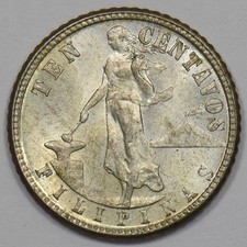 Philippines 1944-D Commonwealth 10 Centavos Silver P902687 picture