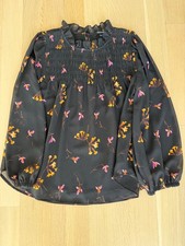 Madewell Women's S Smocked Mockneck Long Sheer Balloon Sleeve Floral Print Black picture