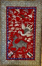 EARLY REPUBLIC CHINESE EMBROIDERY CRANE DEER FIVE COLOUR FLAGS 1912-1928 picture