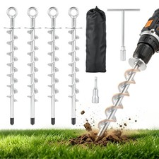 Ground Anchors Screw in – 4 Pack Spiral Tent Stakes heavy duty with Drill Socket picture