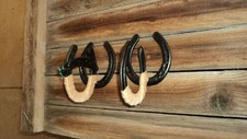 OLD ANTIQUE WEST TAN FELT LOCKING RUSTIC rifle 2 PC gun rack hunting horseshoe picture